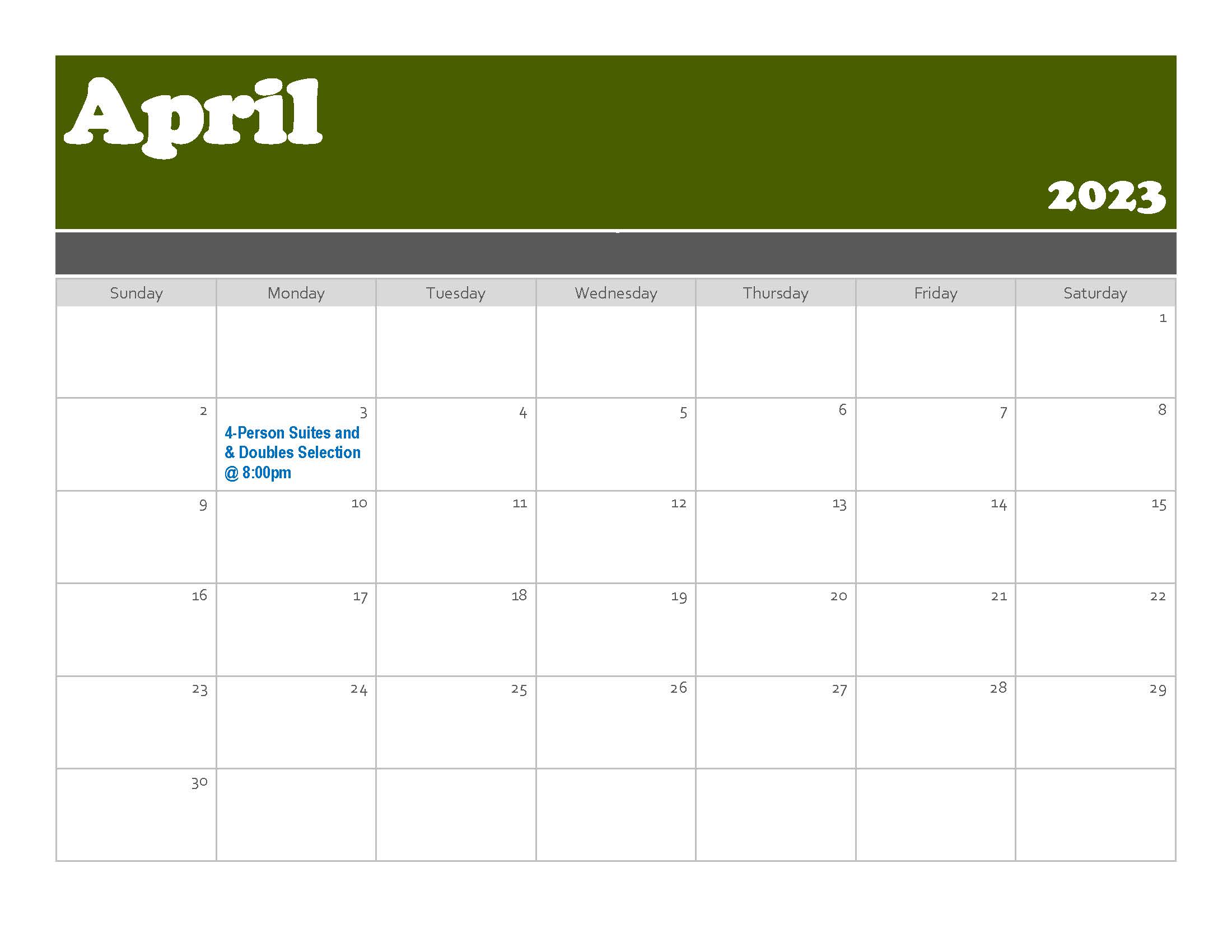 Housing Selection Calendar | Siena College