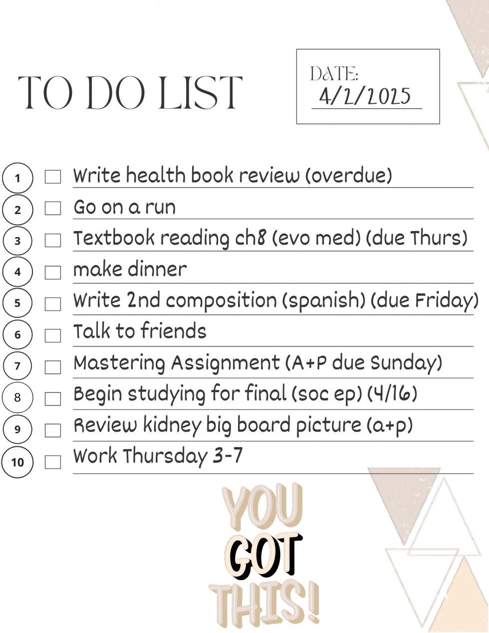 an example to do list