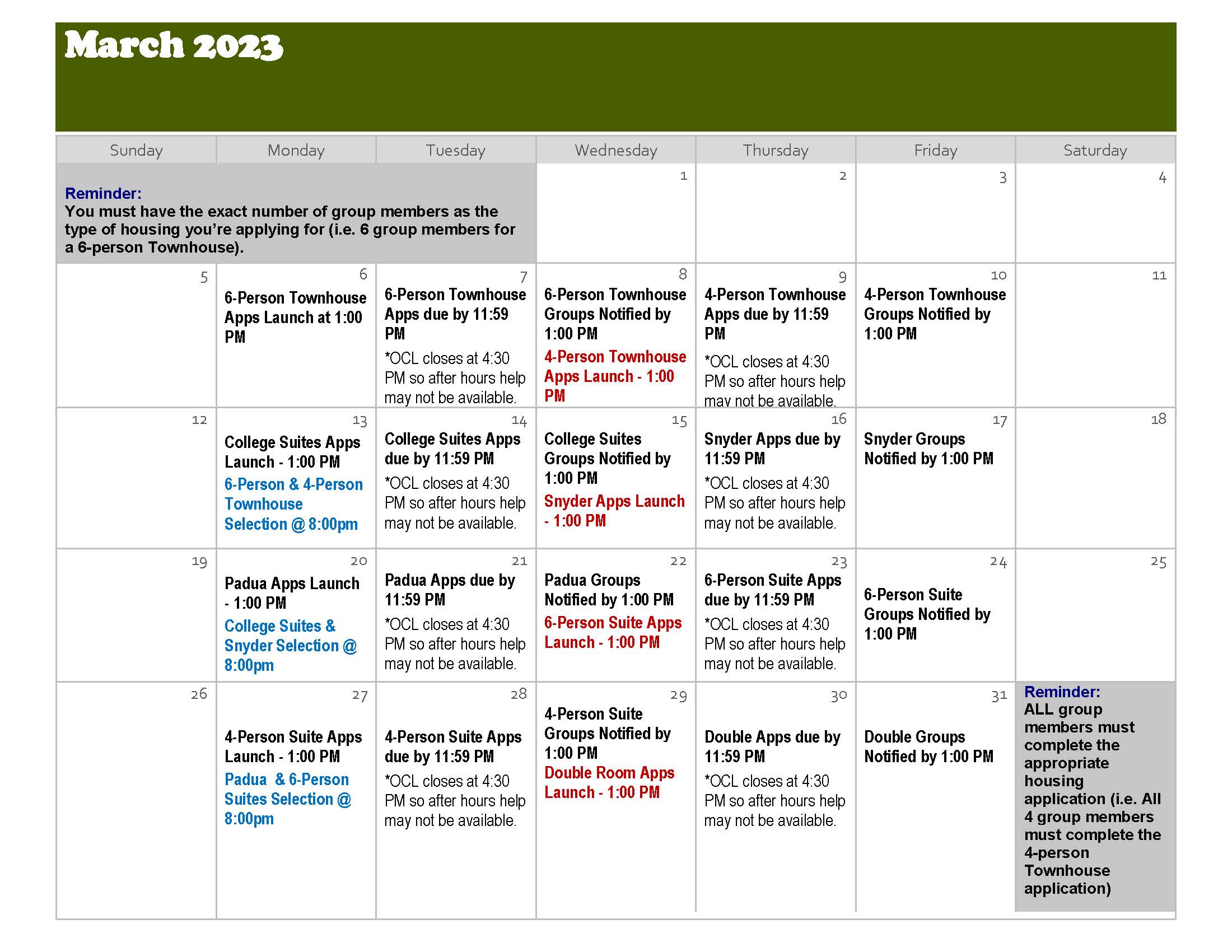 Housing Selection Calendar | Siena College