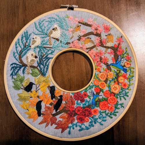 An example of Jen's hand embroidery and cross stitch