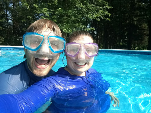 Jen playing in a swimming pool