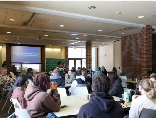 Talia facilitating jeopardy inspired dialogue on environmental justice