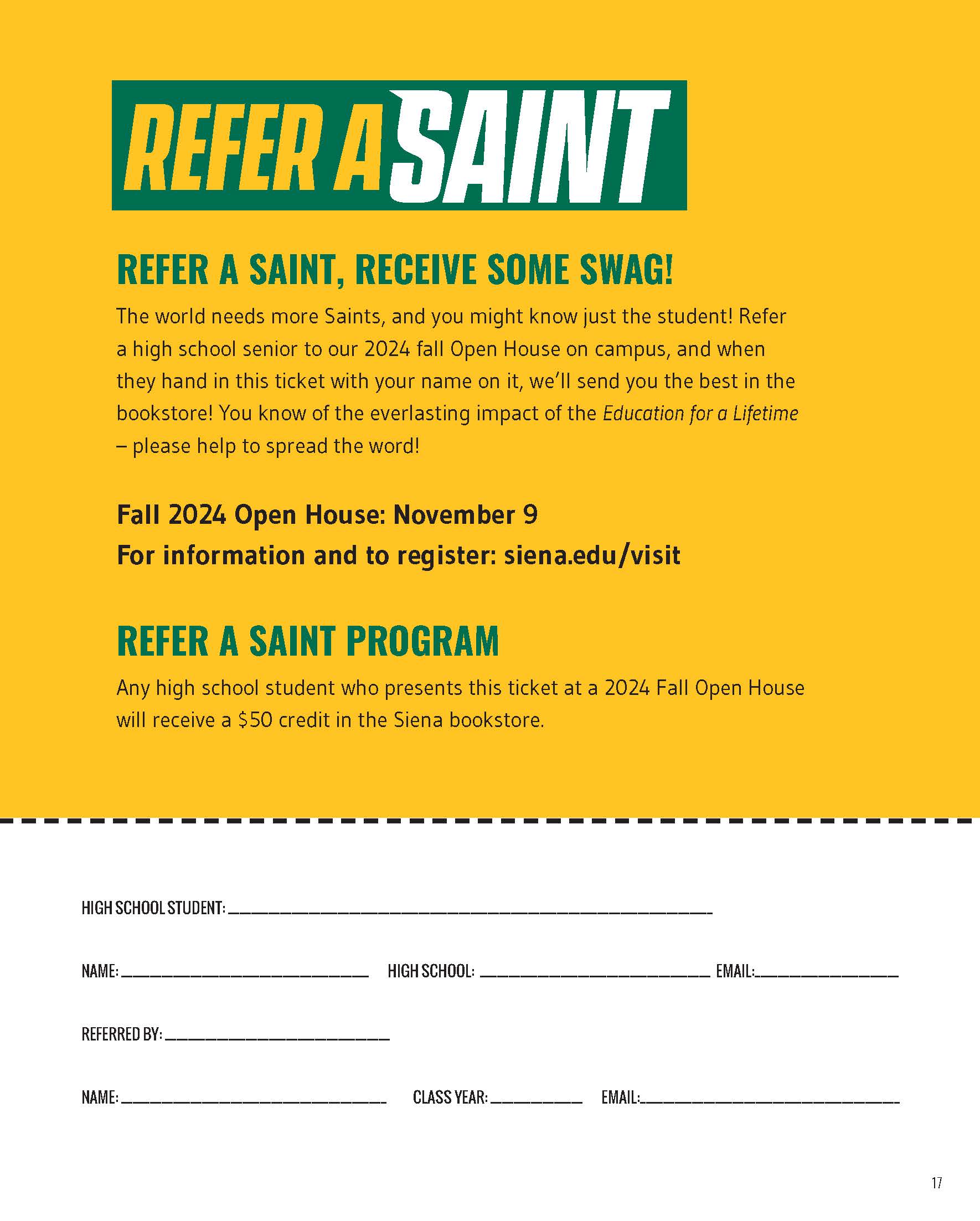 Refer a Saint program information paperwork to print and fill out and subkit