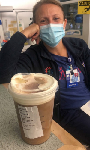 Dr. Barry with coffee